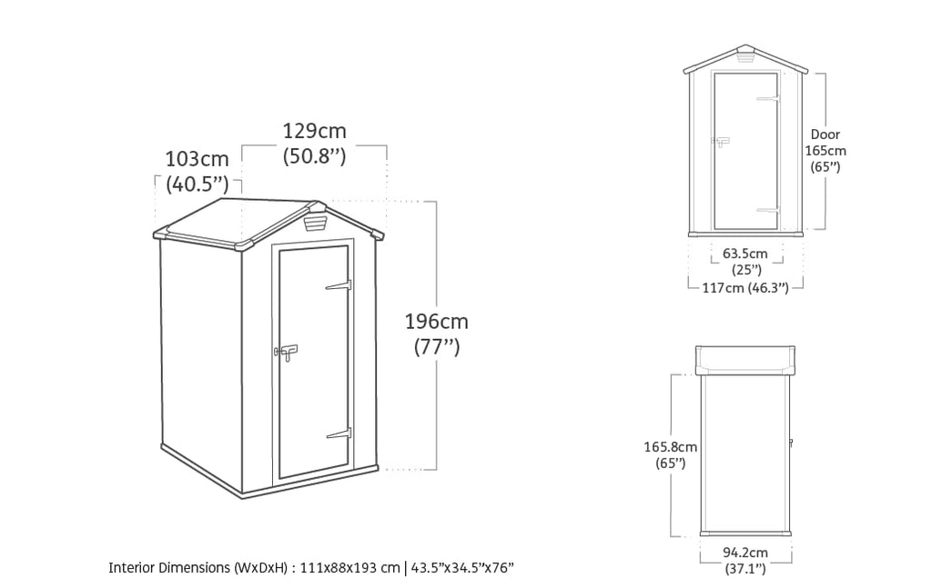 Garden Storage Shed 4 X 3 Ft Grey Resin Hinged Doors