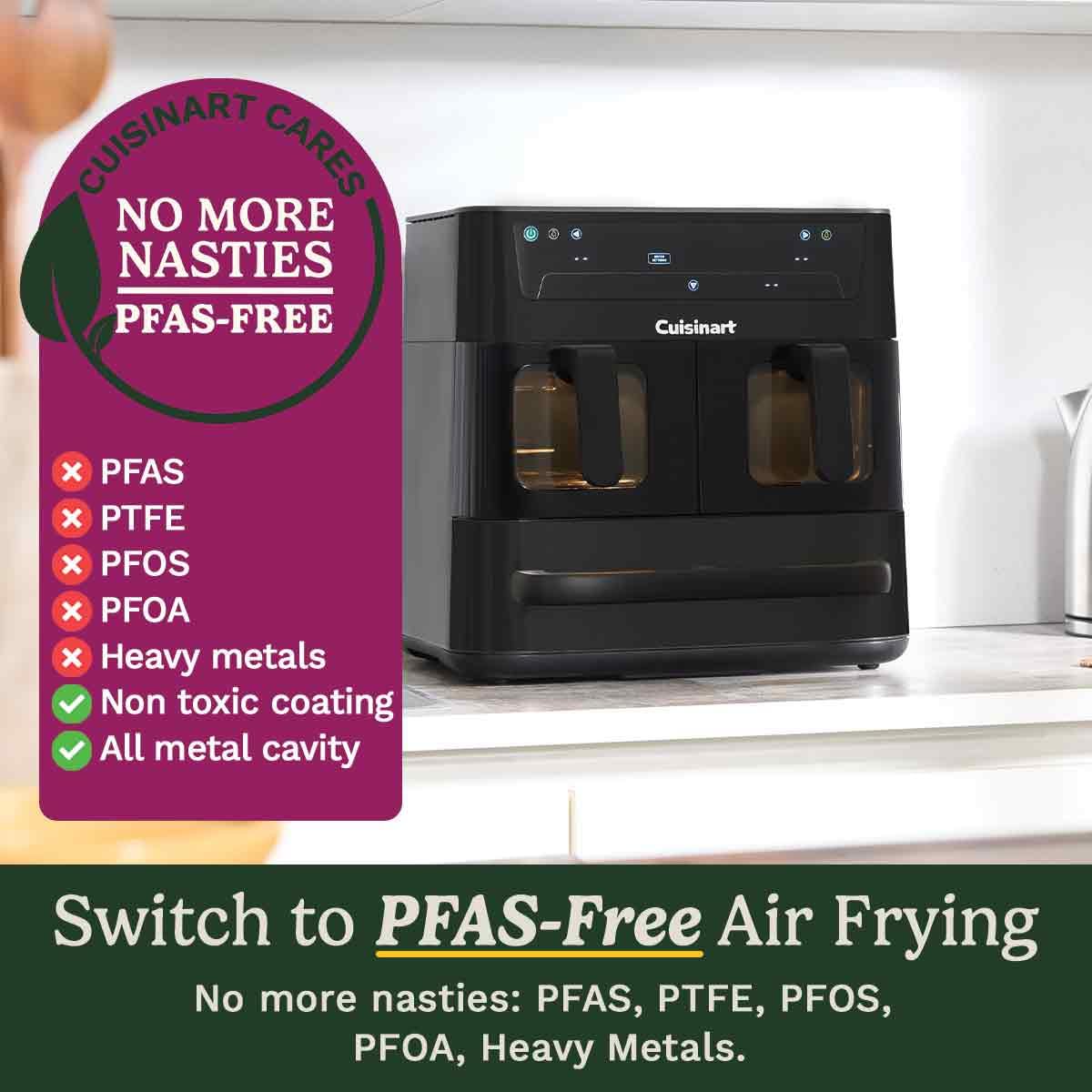 Tri Zone 13.6L Air Fryer Oven 3 Independent Cooking Zones PFAS-Free Black