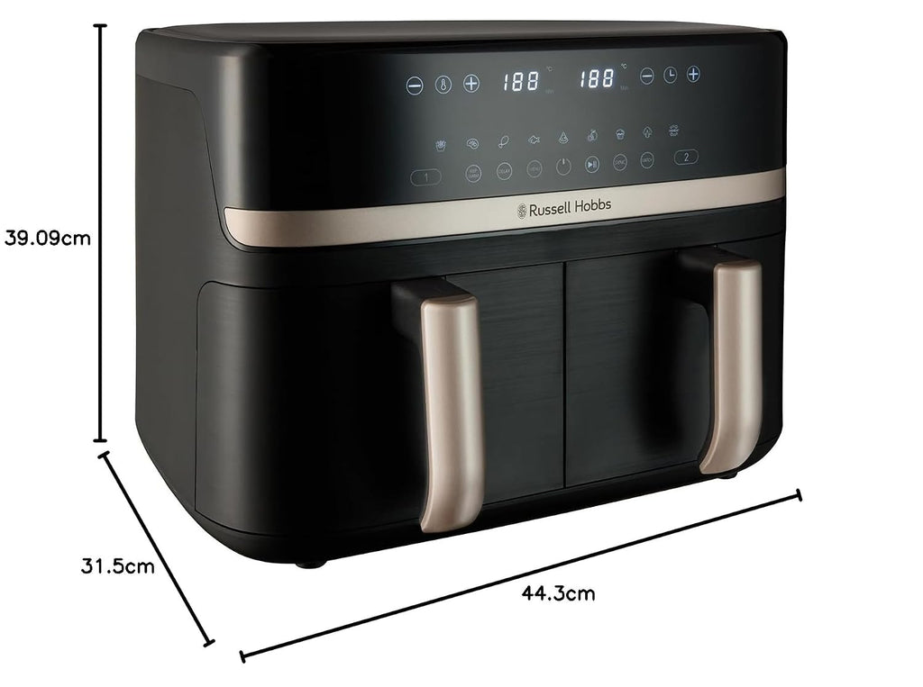 Dual Air Fryer 9L 2800W Dual Basket Touch Control Black
