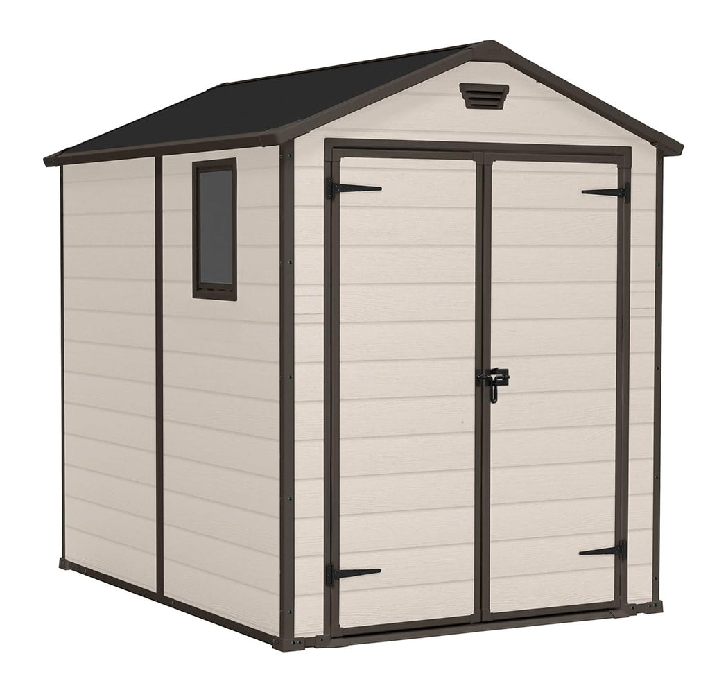 Outdoor Garden Storage Shed 6x8ft Double Doors Beige Brown