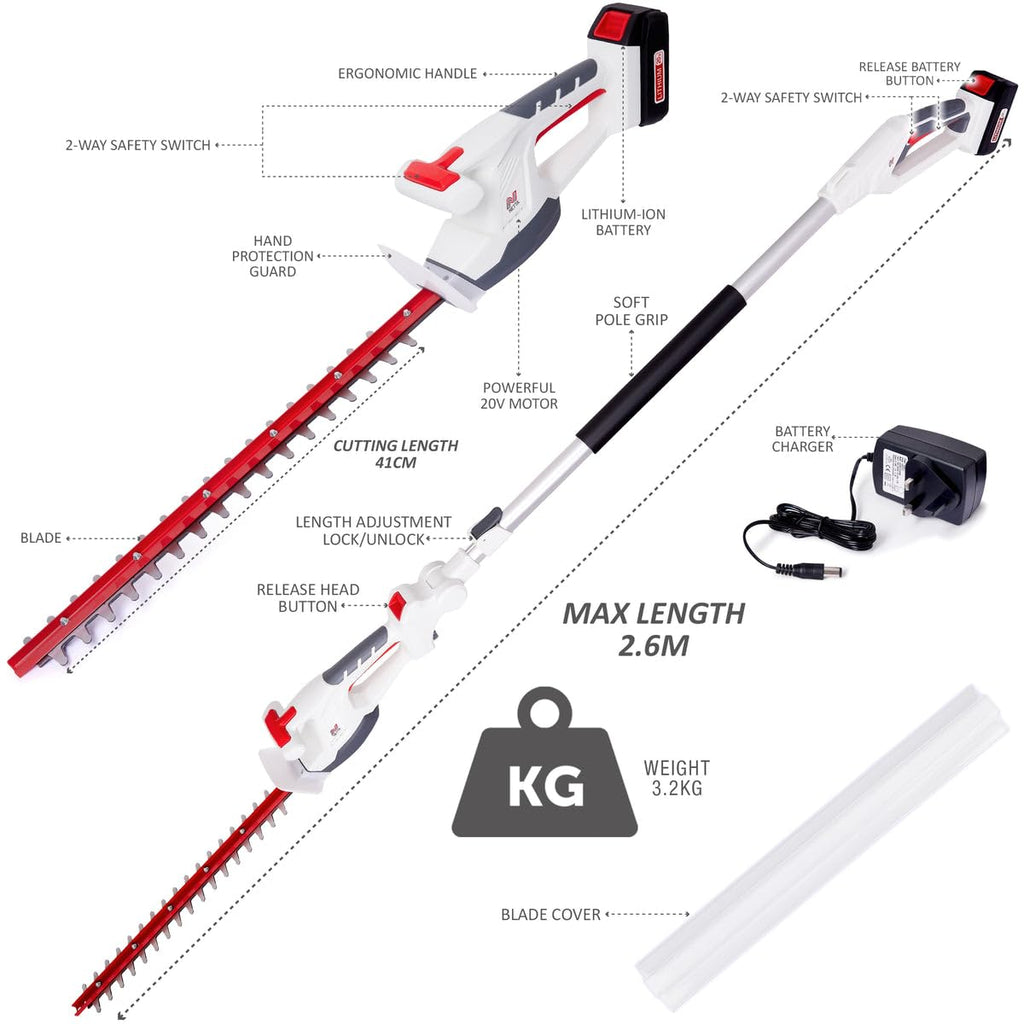 Cordless Hedge Trimmer & Chainsaw 4-In-1 20V Battery Powered Pole Saw White
