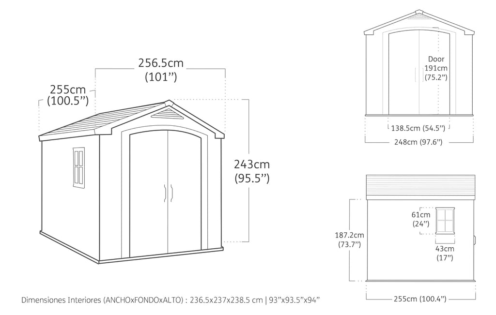 Plastic Garden Storage Shed 8 X 8 Ft Beige Double Doors Lockable