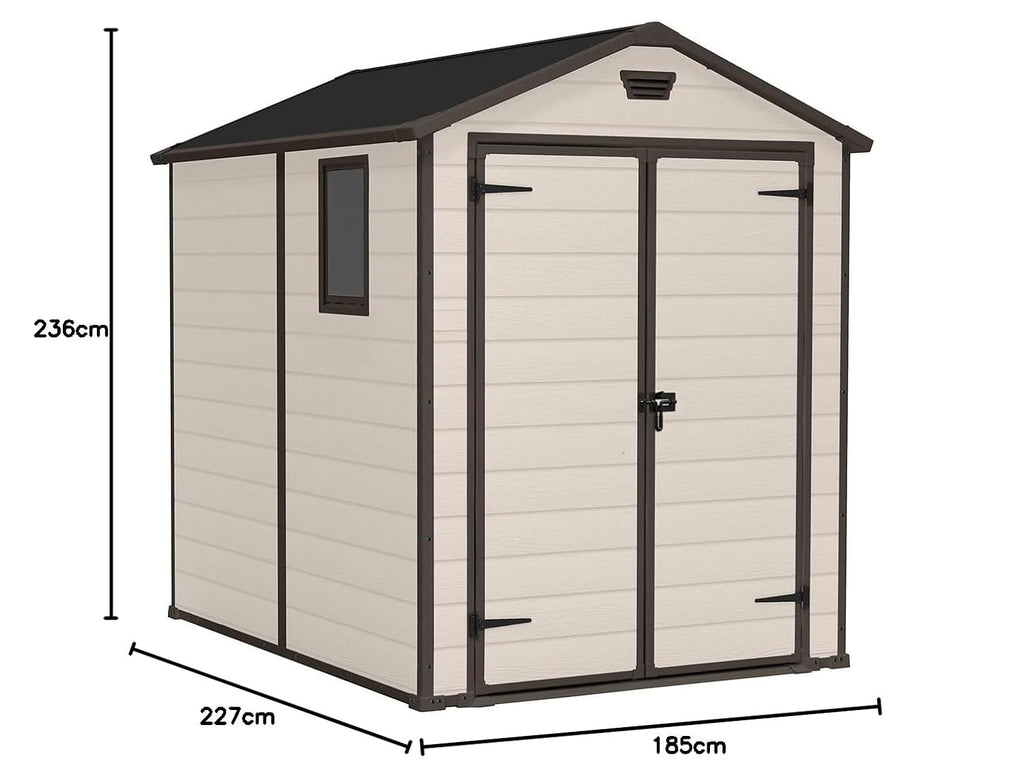 Outdoor Garden Storage Shed 6x8ft Double Doors Beige Brown