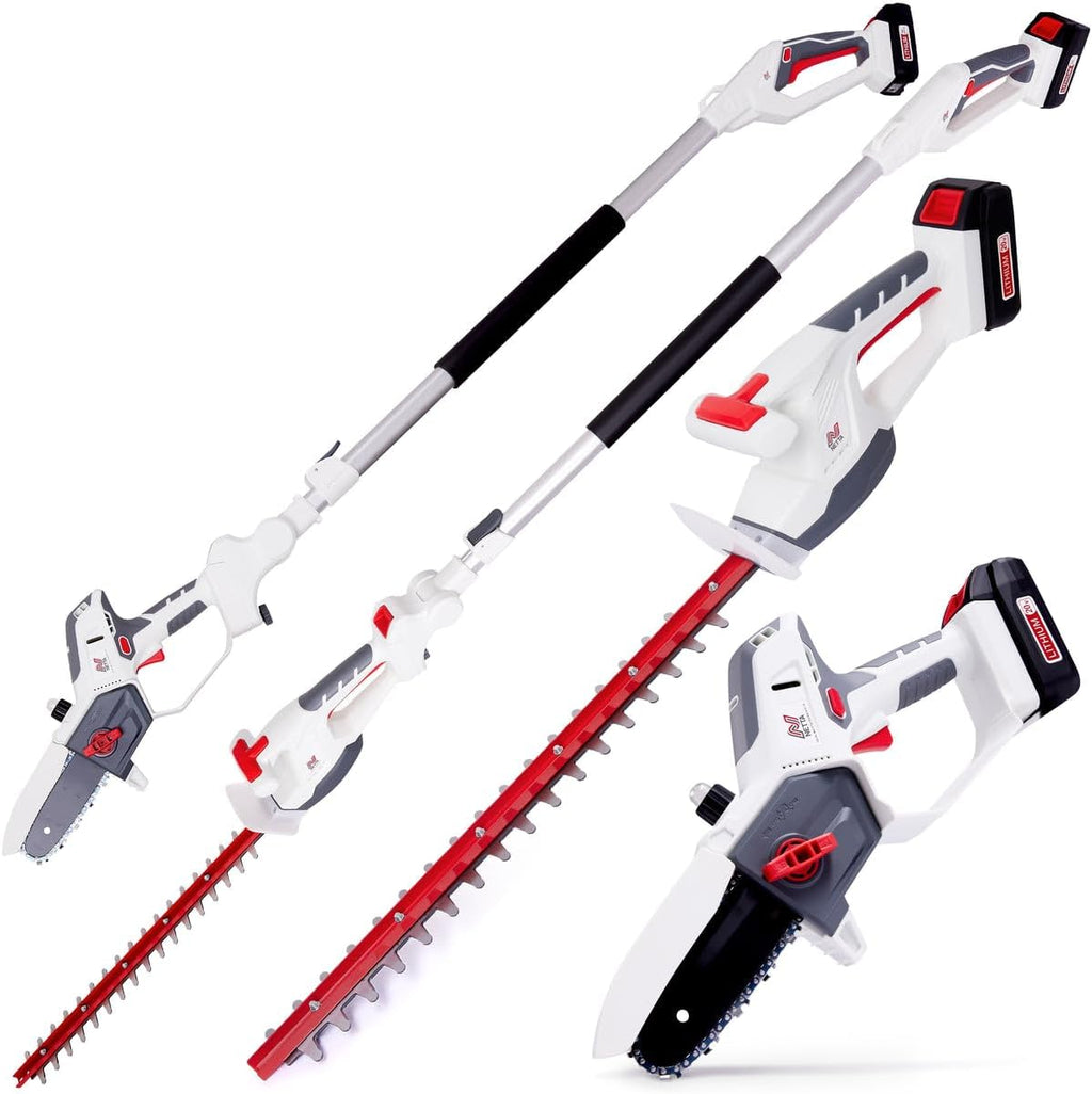 Cordless Hedge Trimmer & Chainsaw 4-In-1 20V Battery Powered Pole Saw White