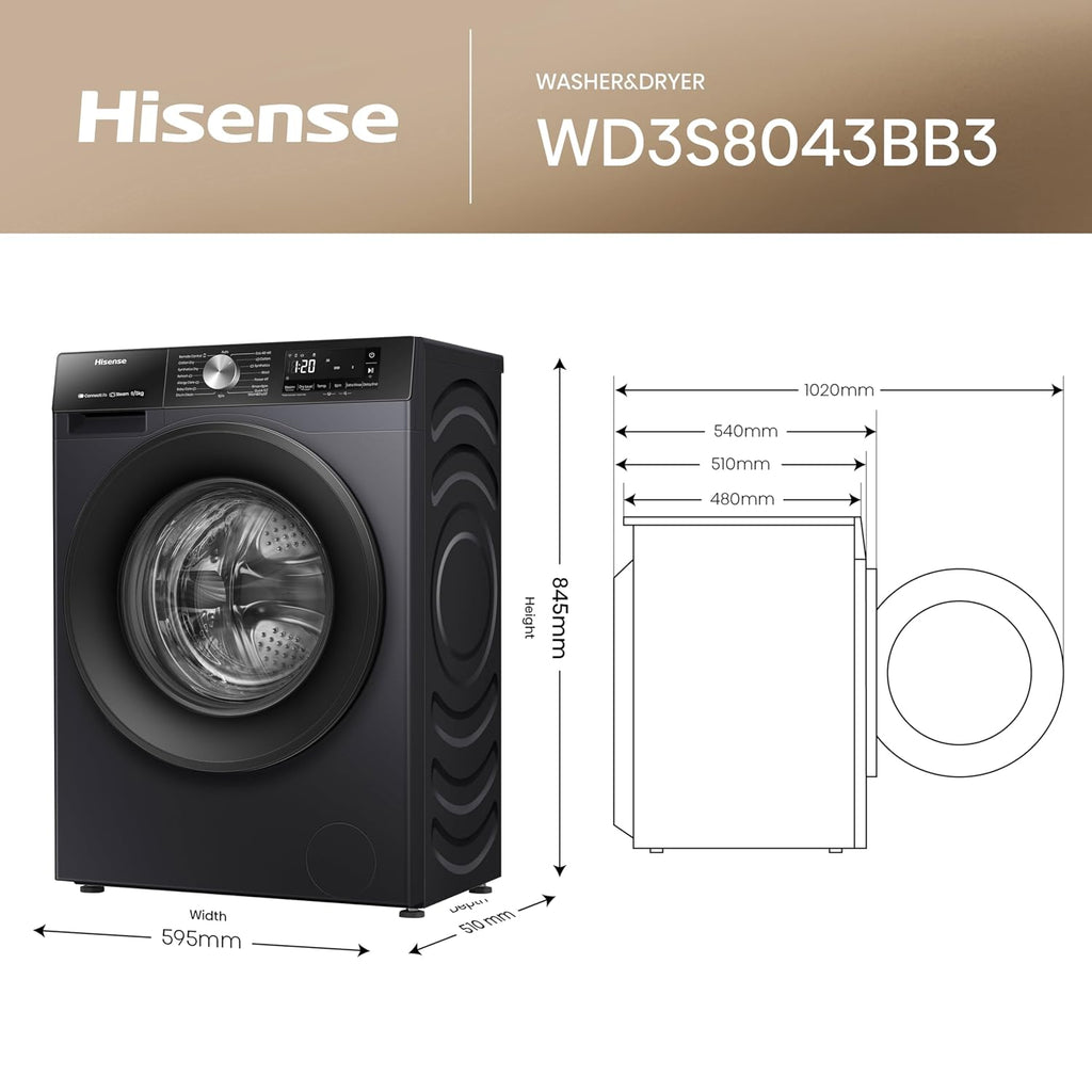 Freestanding Washer Dryer 8Kg Wash 5Kg Dry 1400Rpm Black