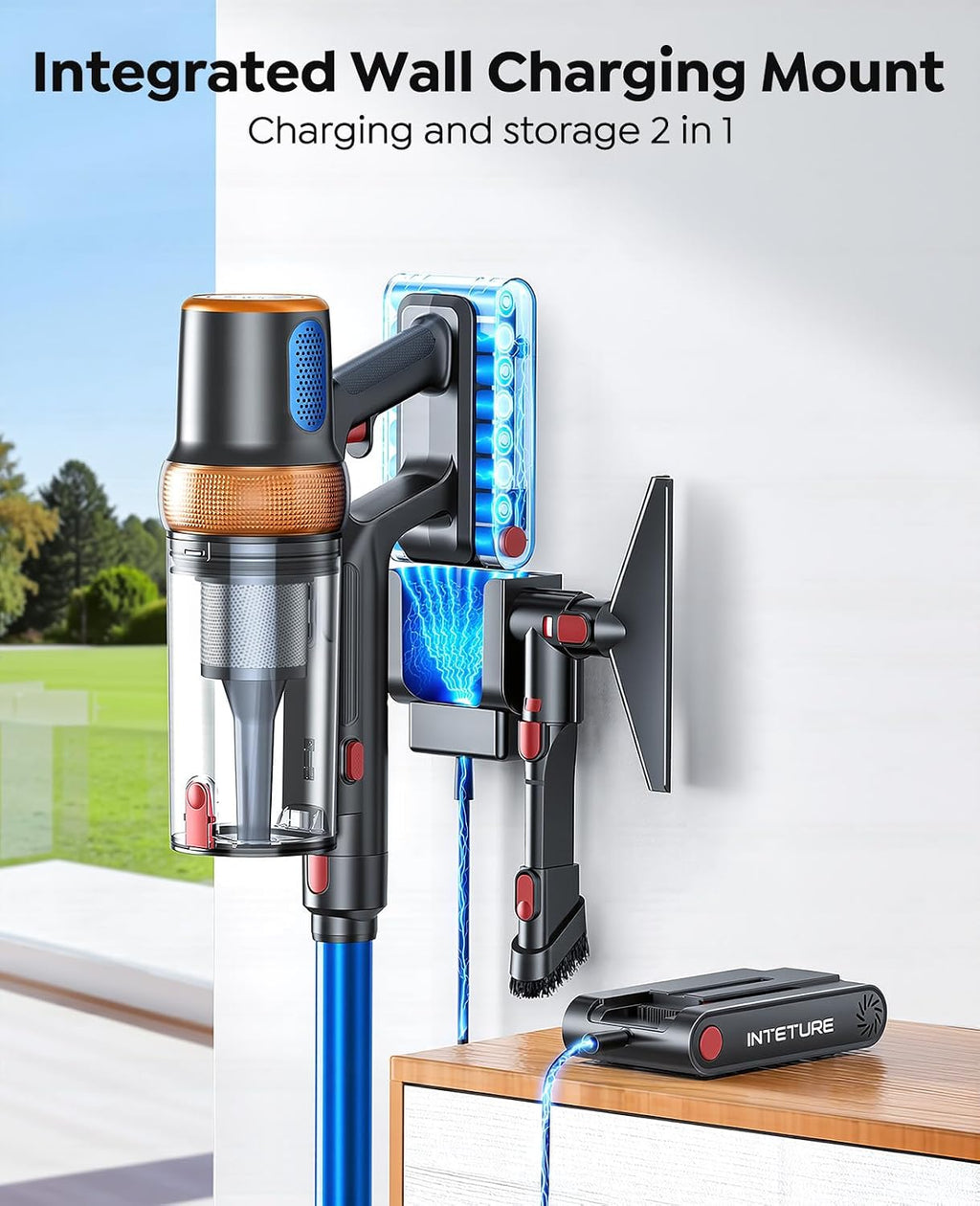 Cordless Stick Vacuum Cleaner 600W 50kPa Suction 65min Runtime Blue