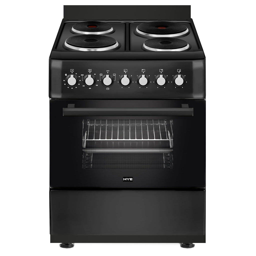 Electric Cooker 62L Oven 4 Hotplates Freestanding 60cm Matte Black
