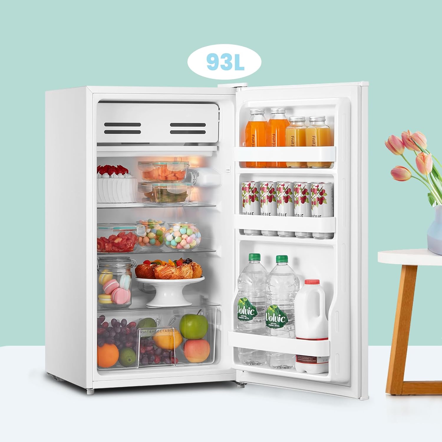 Under Counter Fridge 93L Cooler Box Interior Light Reversible Door White
