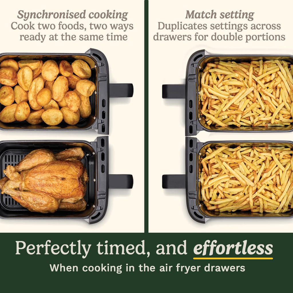 Tri Zone 13.6L Air Fryer Oven 3 Independent Cooking Zones PFAS-Free Black