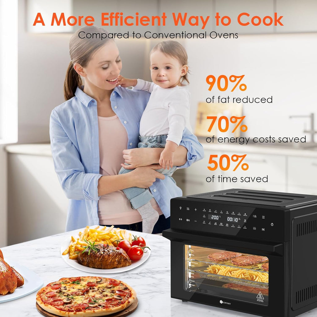 Air Fryer Oven 30L 1800W 20 Programs Rotisserie Black