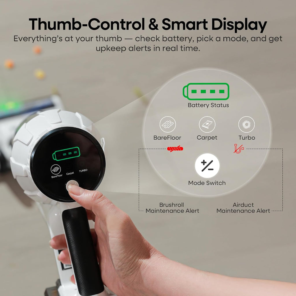 Cordless Stick Vacuum Cleaner 580W 48KPa Suction 65 Min White