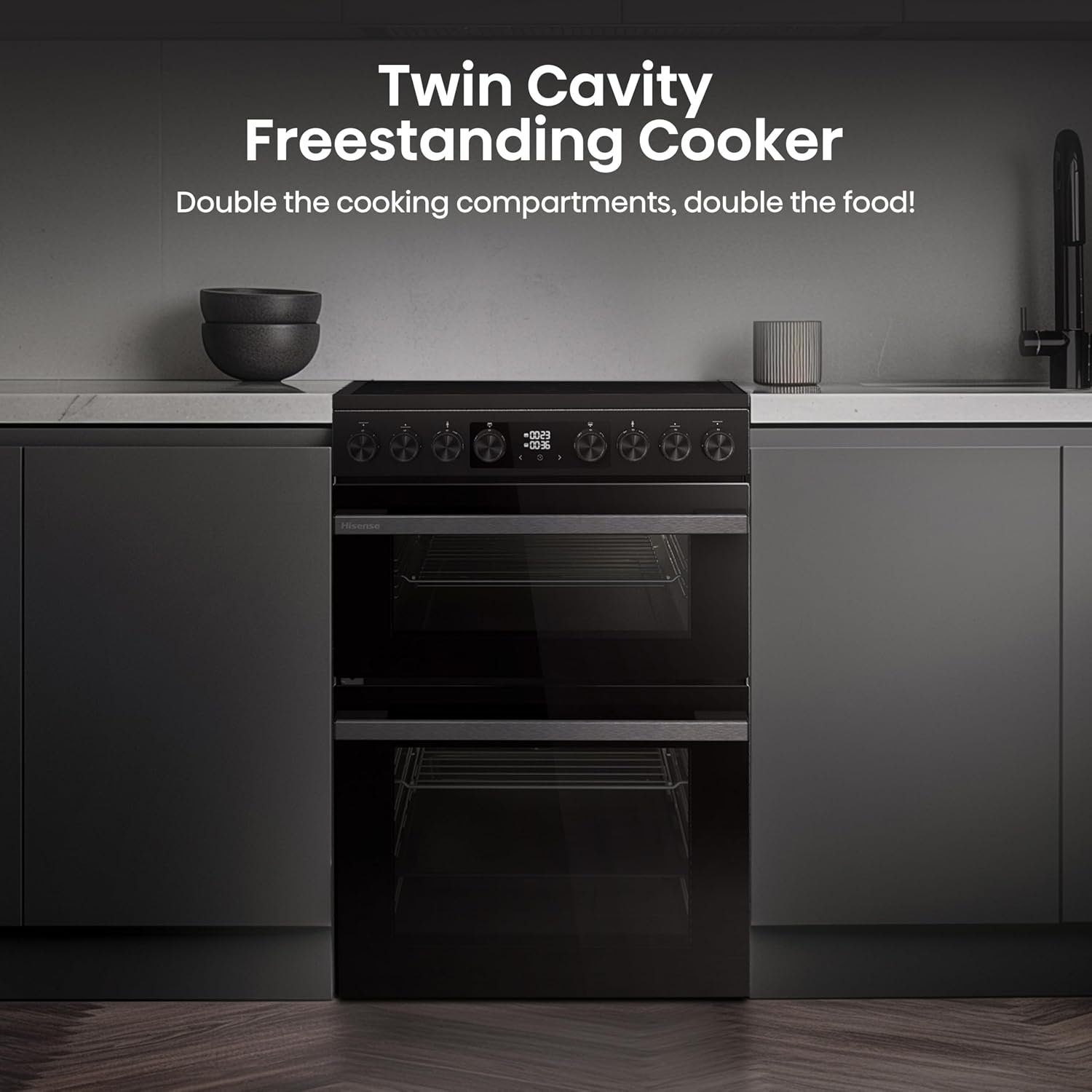 Electric Cooker 130L Double Oven Ceramic Hob A Rated Black