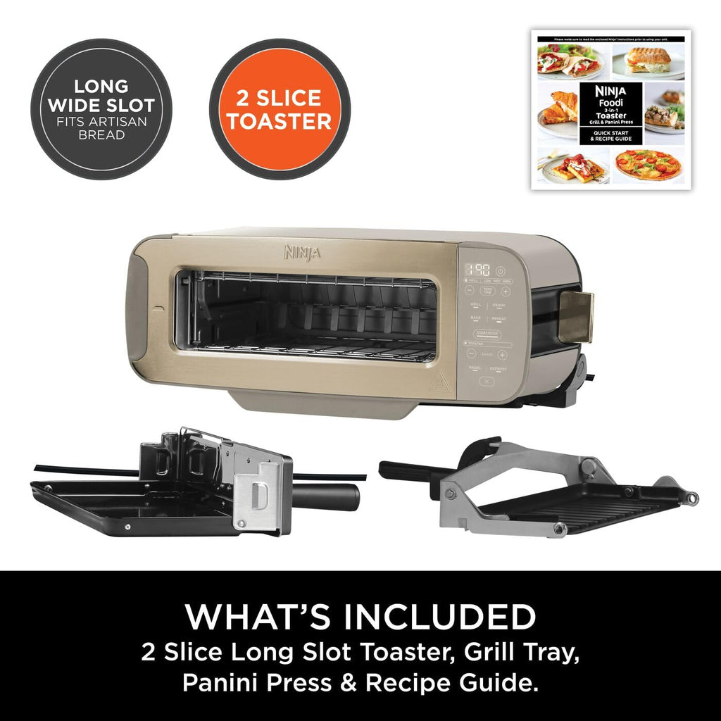 3-in-1 Toaster Grill And Panini Press 7 Functions Flip Design Stone Gold