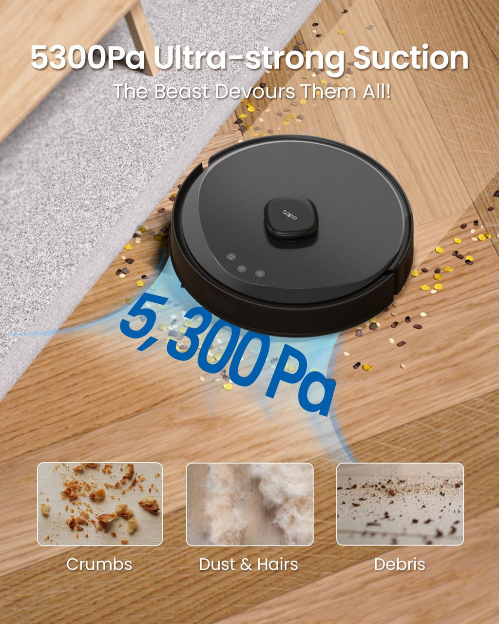 Robot Vacuum Cleaner 5300Pa LiDAR Navigation Auto-Empty Black
