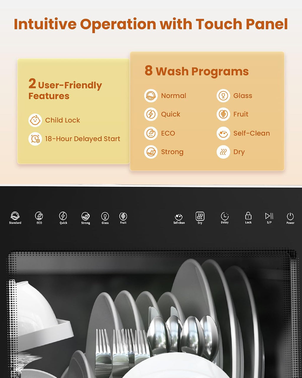 Countertop Dishwasher 5L 8 Programs With Water Softener Black