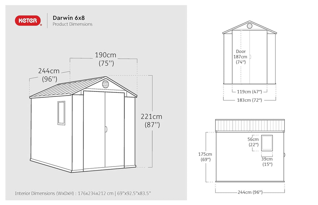 Resin Garden Storage Shed 8 X 6 Ft Brown Double Doors Lockable