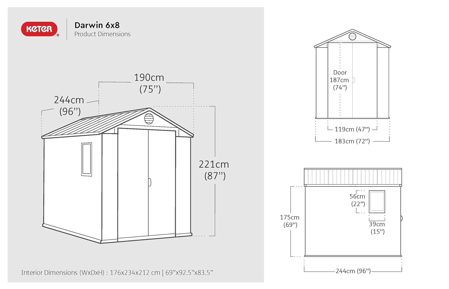 Resin Garden Storage Shed 8 X 6 Ft Brown Double Doors Lockable