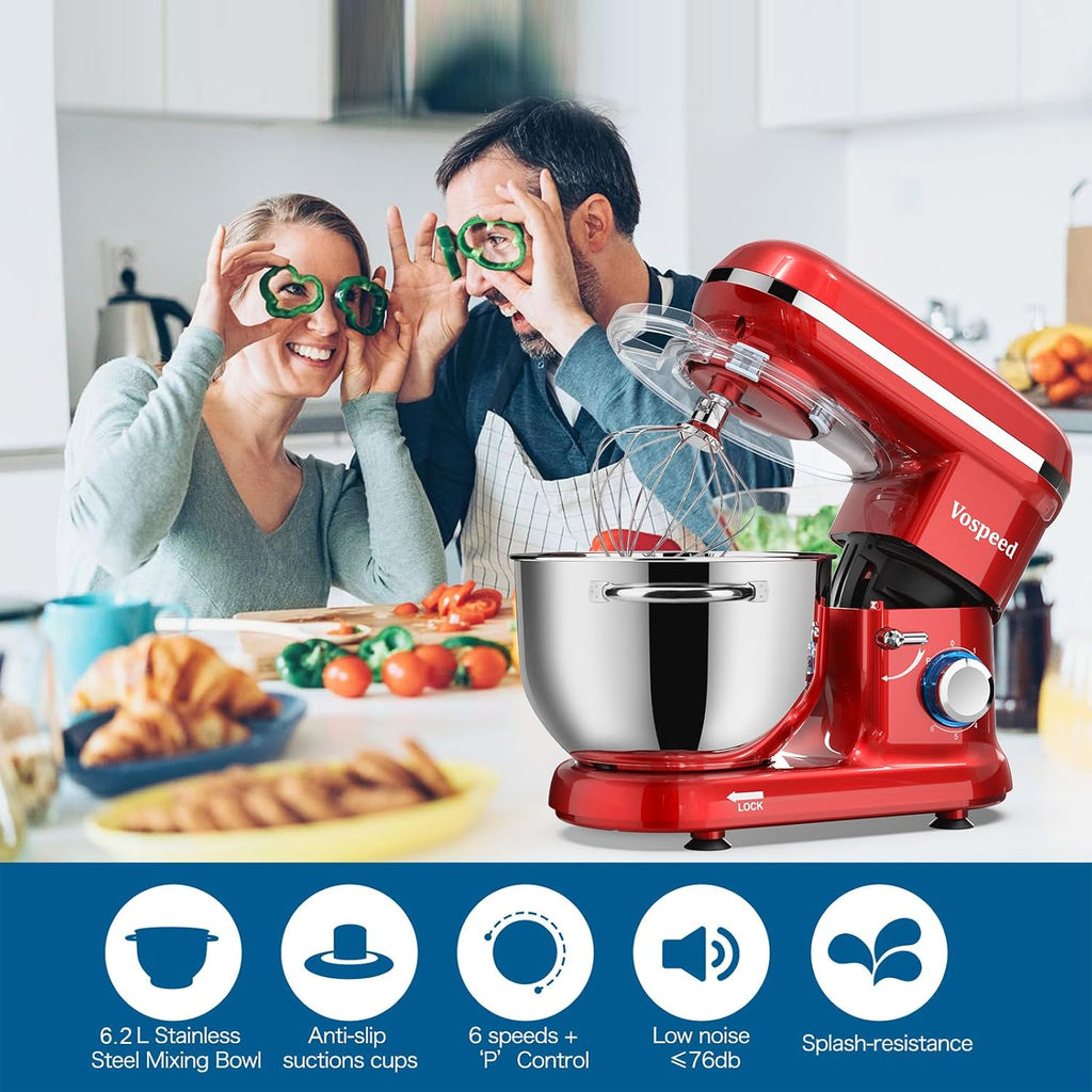 Stand Mixer 6.2L 1500W 6 Speed Red