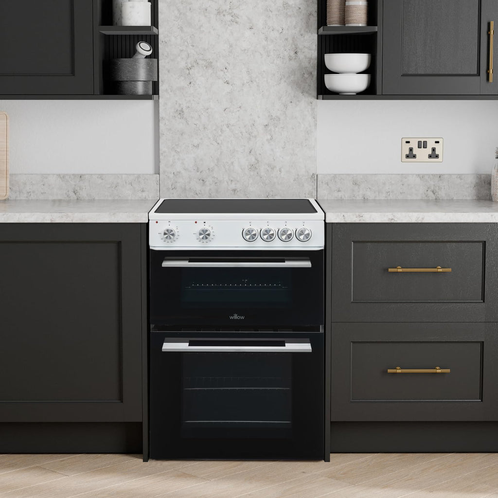 Freestanding Electric Cooker 68L Twin Cavity Ceramic Hob 4 Zones White
