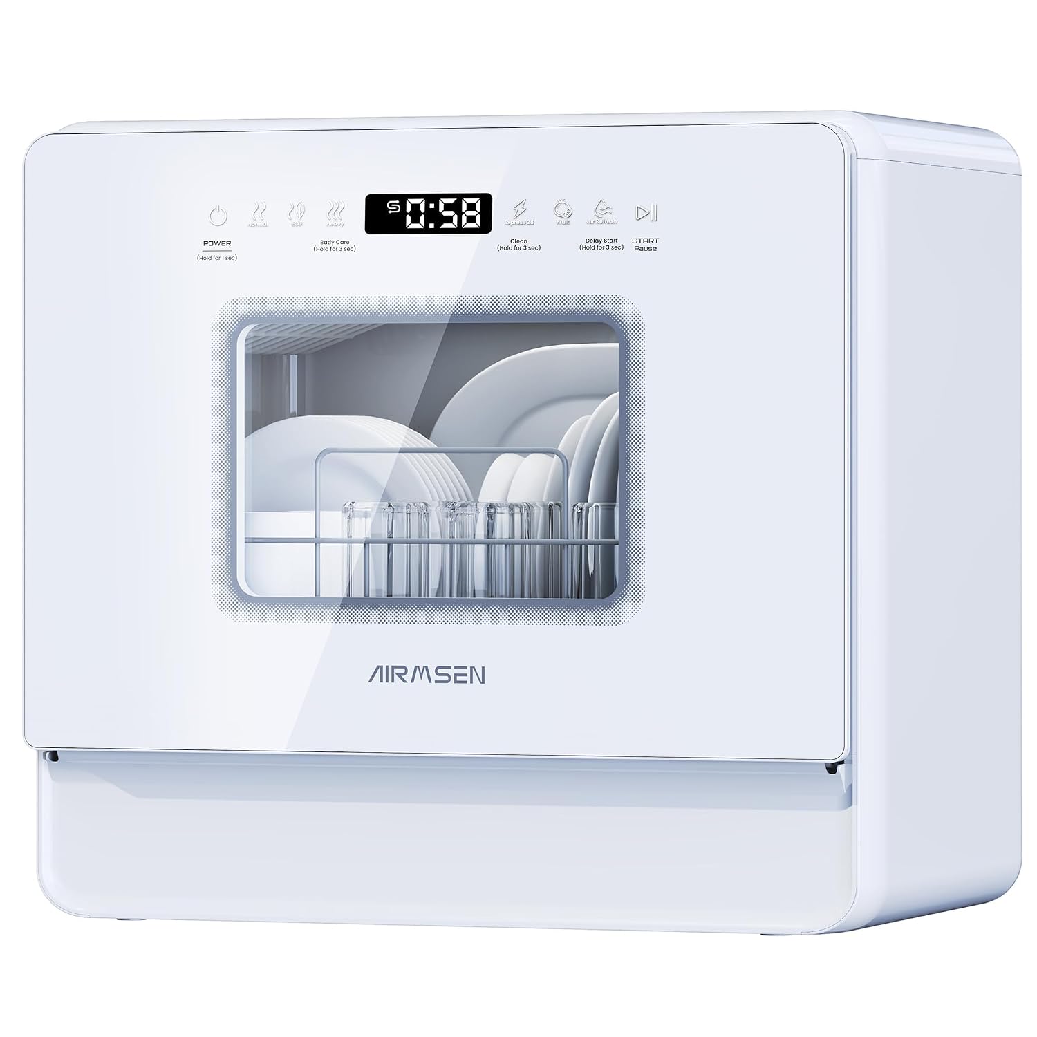 Portable Countertop Dishwasher 5L Tank 9 Programs 37cm Narrow White