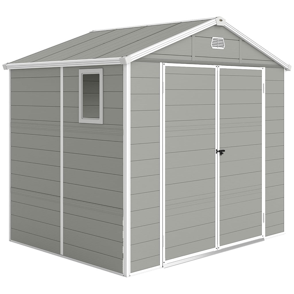 Plastic Garden Storage Shed 8 X 6 Ft Light Grey Aluminium Frame Lockable Door