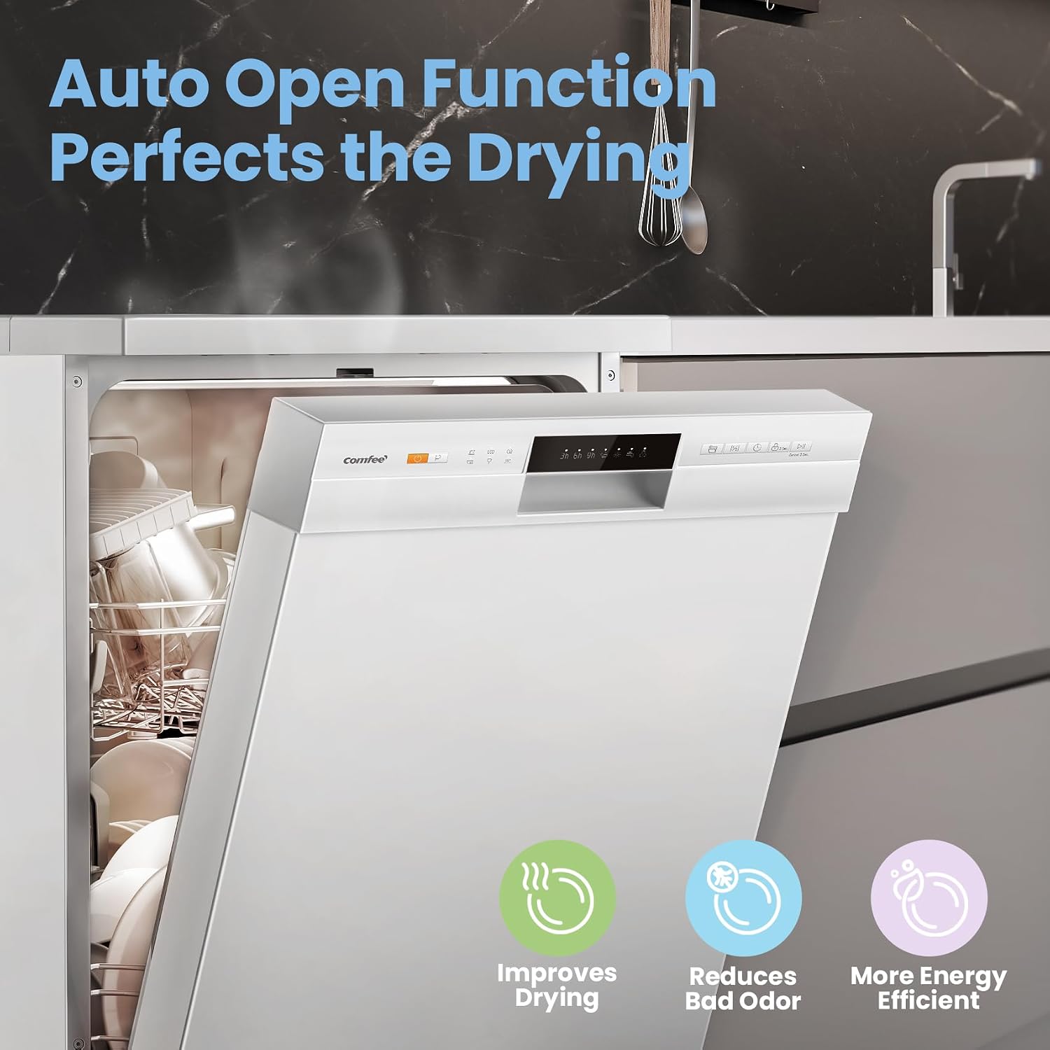 Freestanding Dishwasher 13 Place Settings 6 Programmes White Auto Door Open