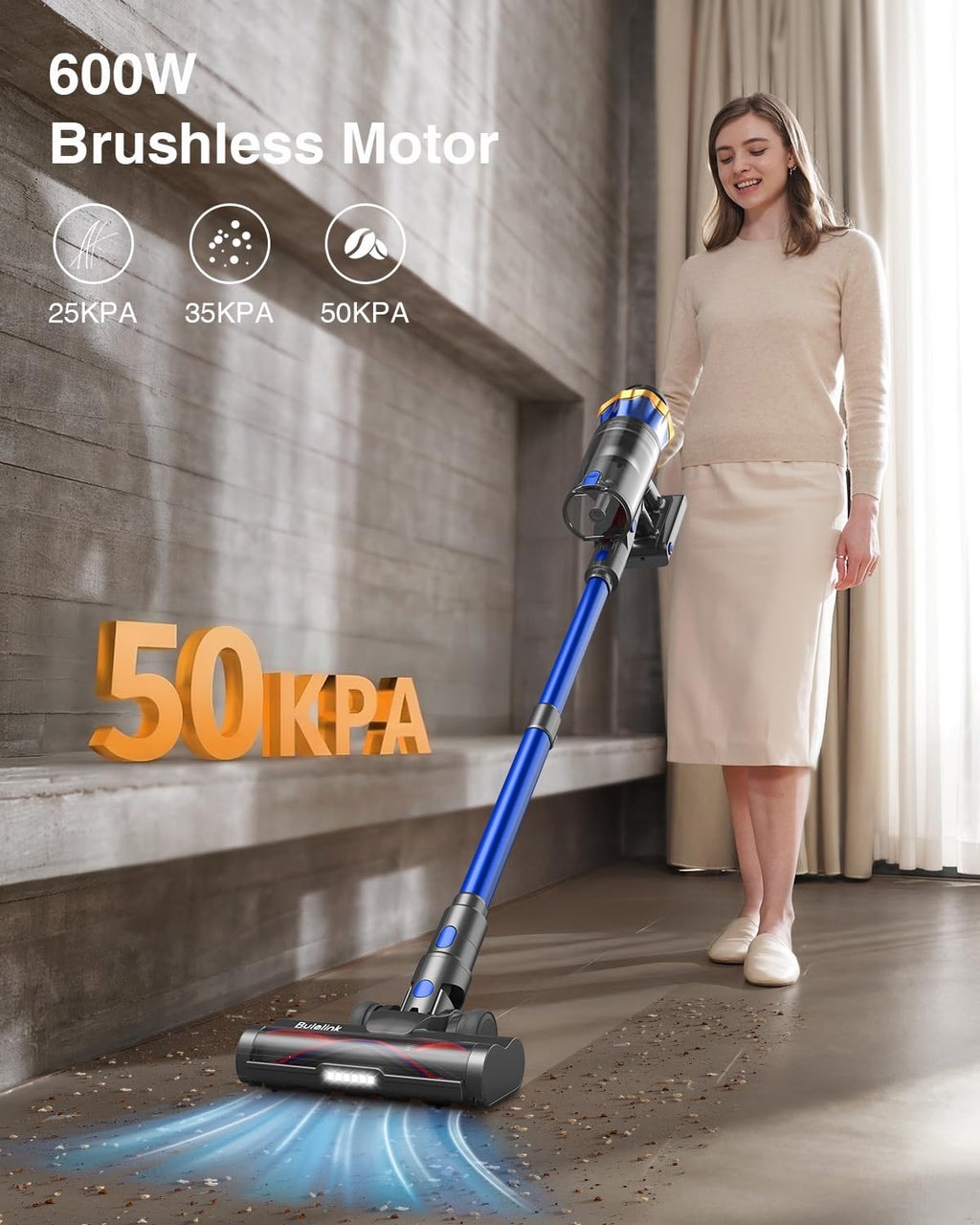 Cordless Vacuum Cleaner 600W 50kPa 65Min OLED Touch Screen Blue