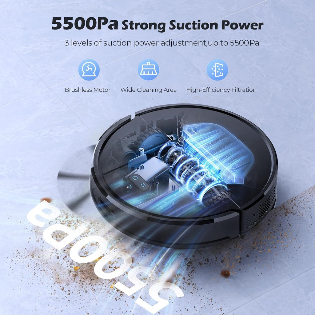 Robot Vacuum And Mop 5500Pa LiDAR Navigation 5 Maps Black