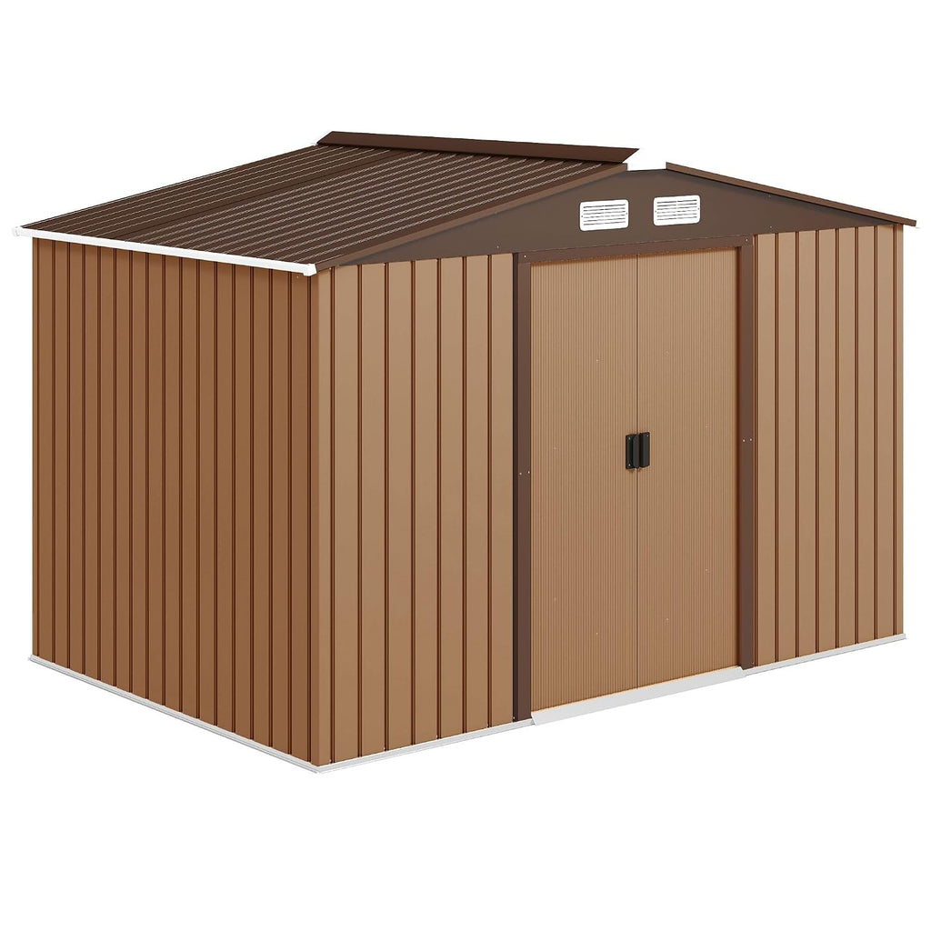 Metal Garden Shed 9 X 6 Ft Light Brown Steel Double Doors