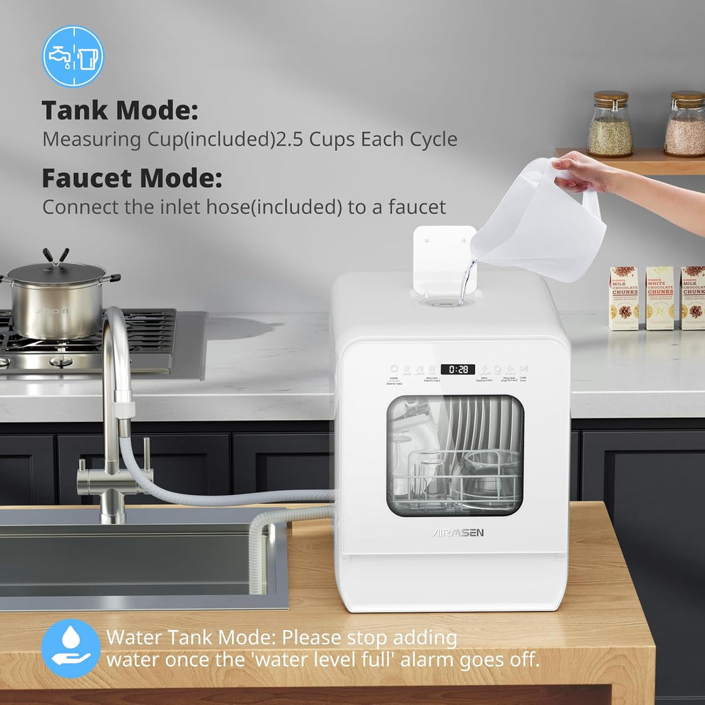 Portable Countertop Dishwasher 5L Tank 9 Programs 37cm Narrow White