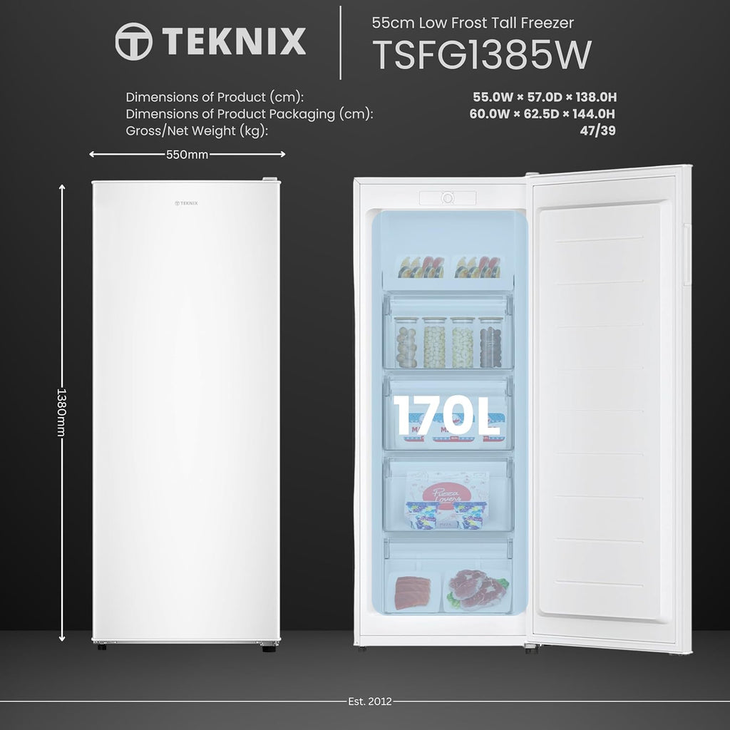 Upright Freezer 170L 200W E Rated 5 Shelves White