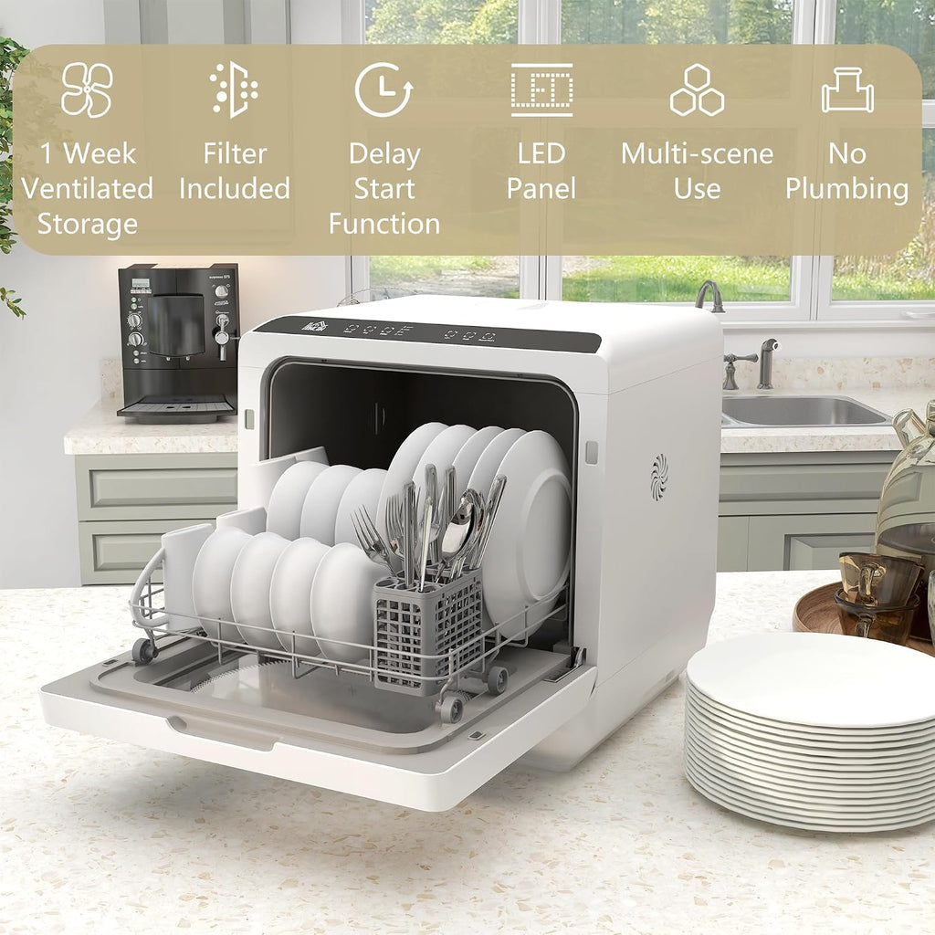 Table Top Dishwasher 6L Built-In Tank 4 Place Settings Touch Control White