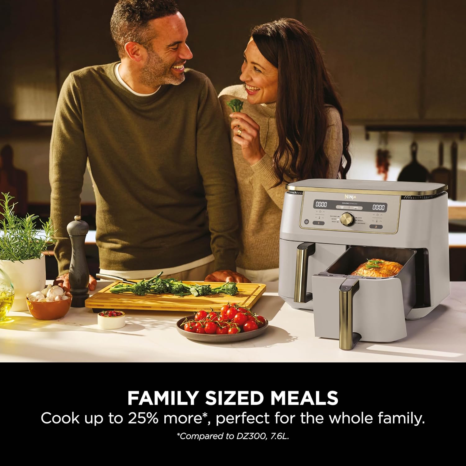 Dual Zone Digital Air Fryer 9.5L 6-in-1 Stone Gold