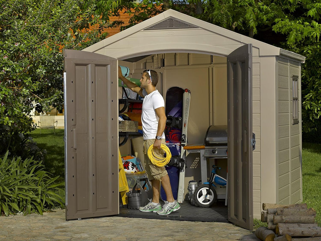 Resin Garden Storage Shed 8 X 6 Ft Brown Double Doors Lockable
