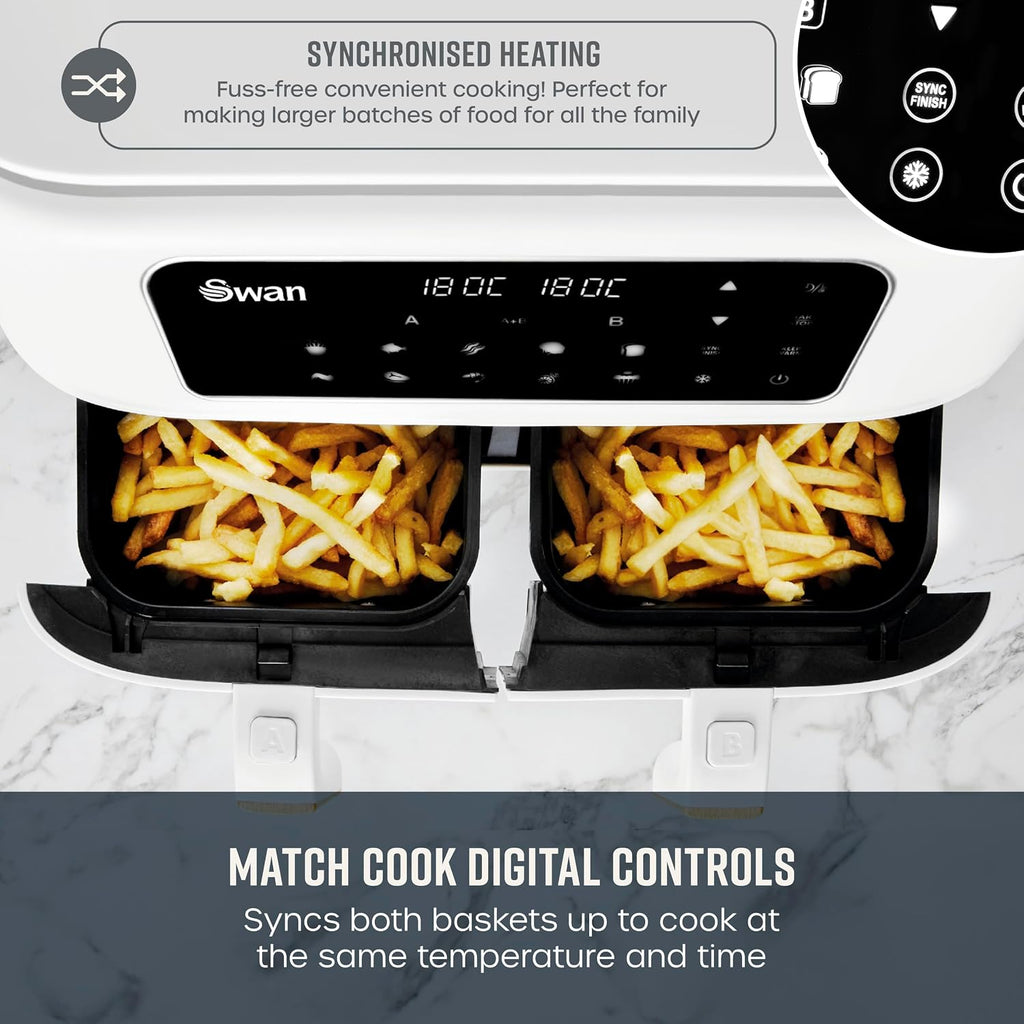 Air Fryer 8L Dual Basket 13 Presets Match Cook White