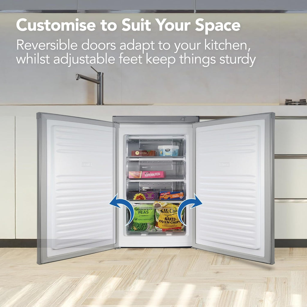 Freestanding Under Counter Freezer 91L Reversible Door Silver