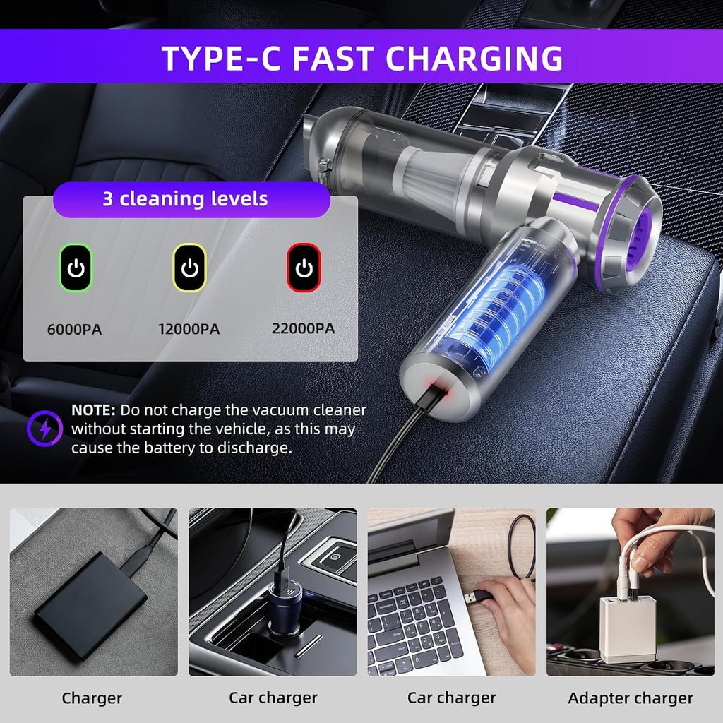 Handheld Vacuum Cleaner 22000Pa 3 Speed Brushless Motor Cordless Silver