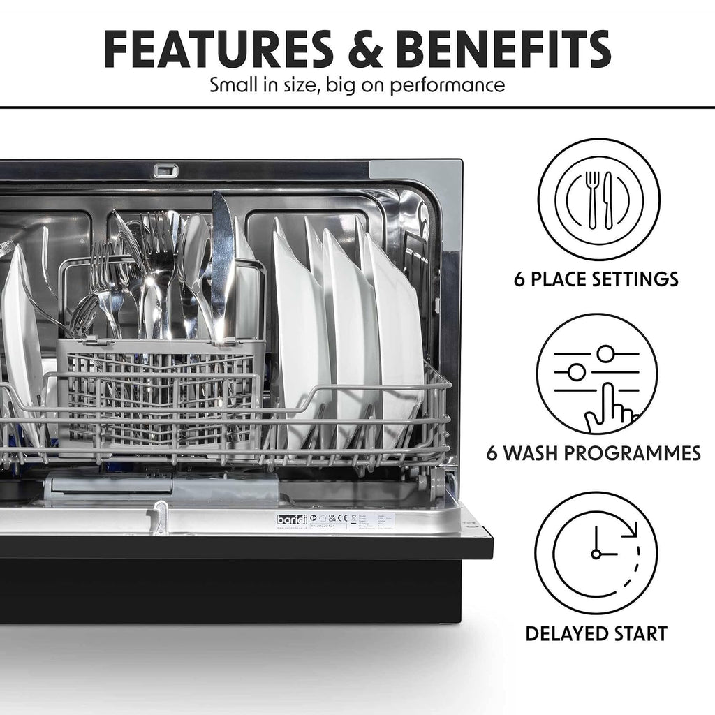 Table Top Dishwasher 6 Place Settings 6 Programmes Black