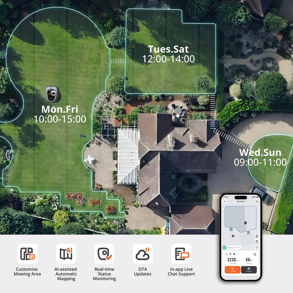 Robotic Lawn Mower 500m² EFLS 2.0 RTK Vision AI Mapping Grey