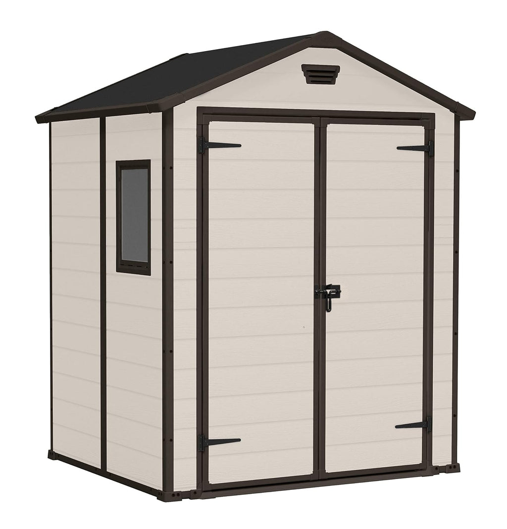 Outdoor Garden Storage Shed 6x8ft Double Doors Beige Brown