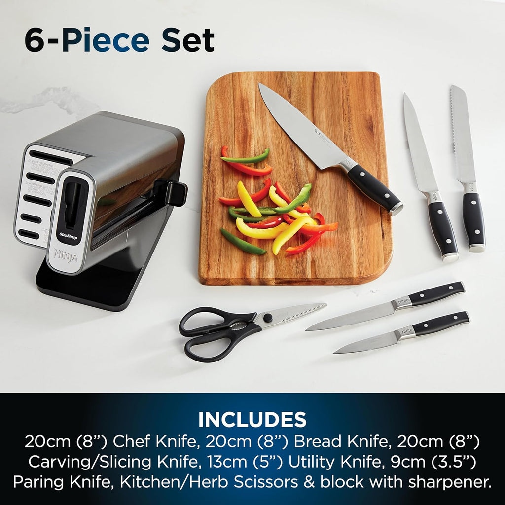Knife Block Set With Integrated Sharpener 6-Piece Stainless Steel Black