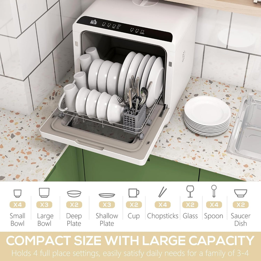 Table Top Dishwasher 6L Built-In Tank 4 Place Settings Touch Control White