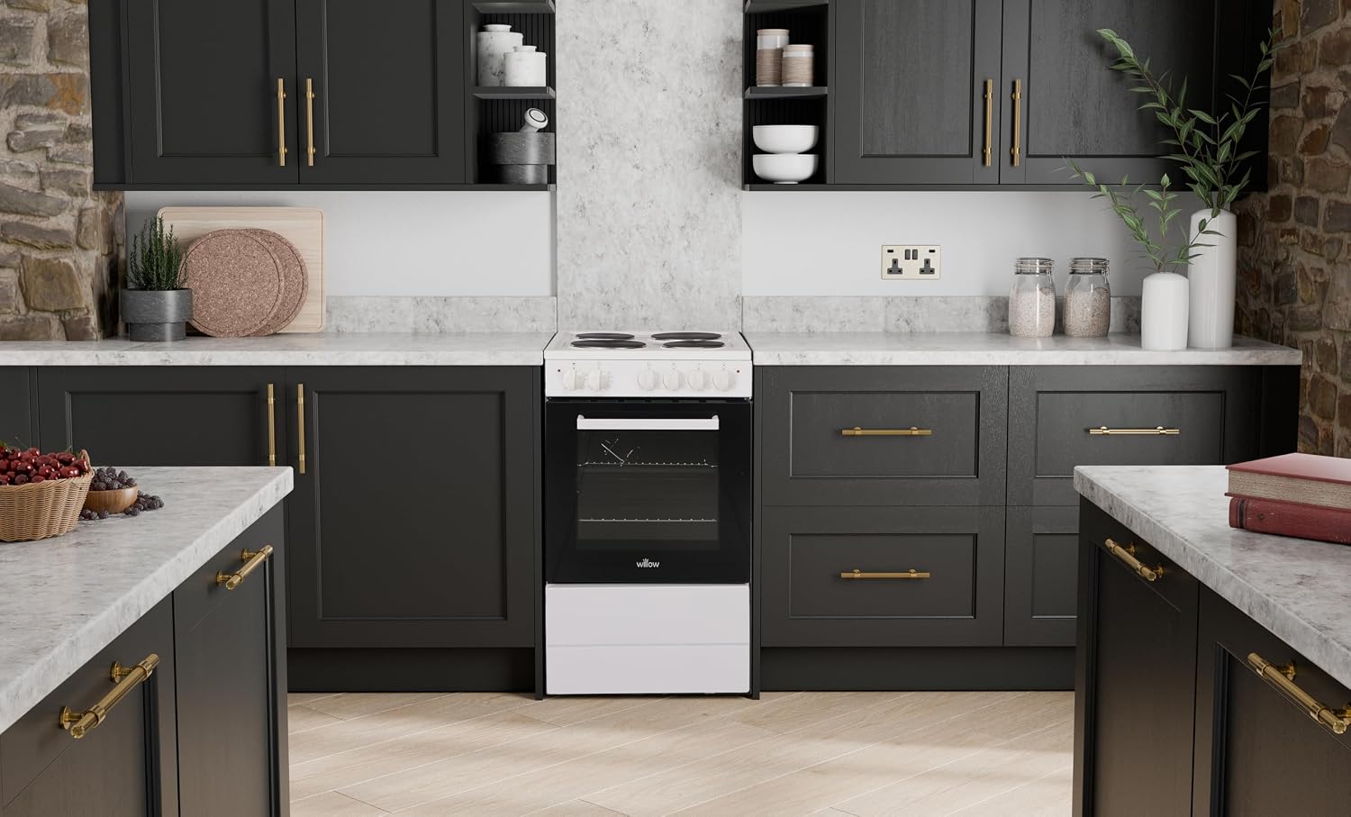 Freestanding Electric Cooker 62L 4 Solid Plate Hobs White