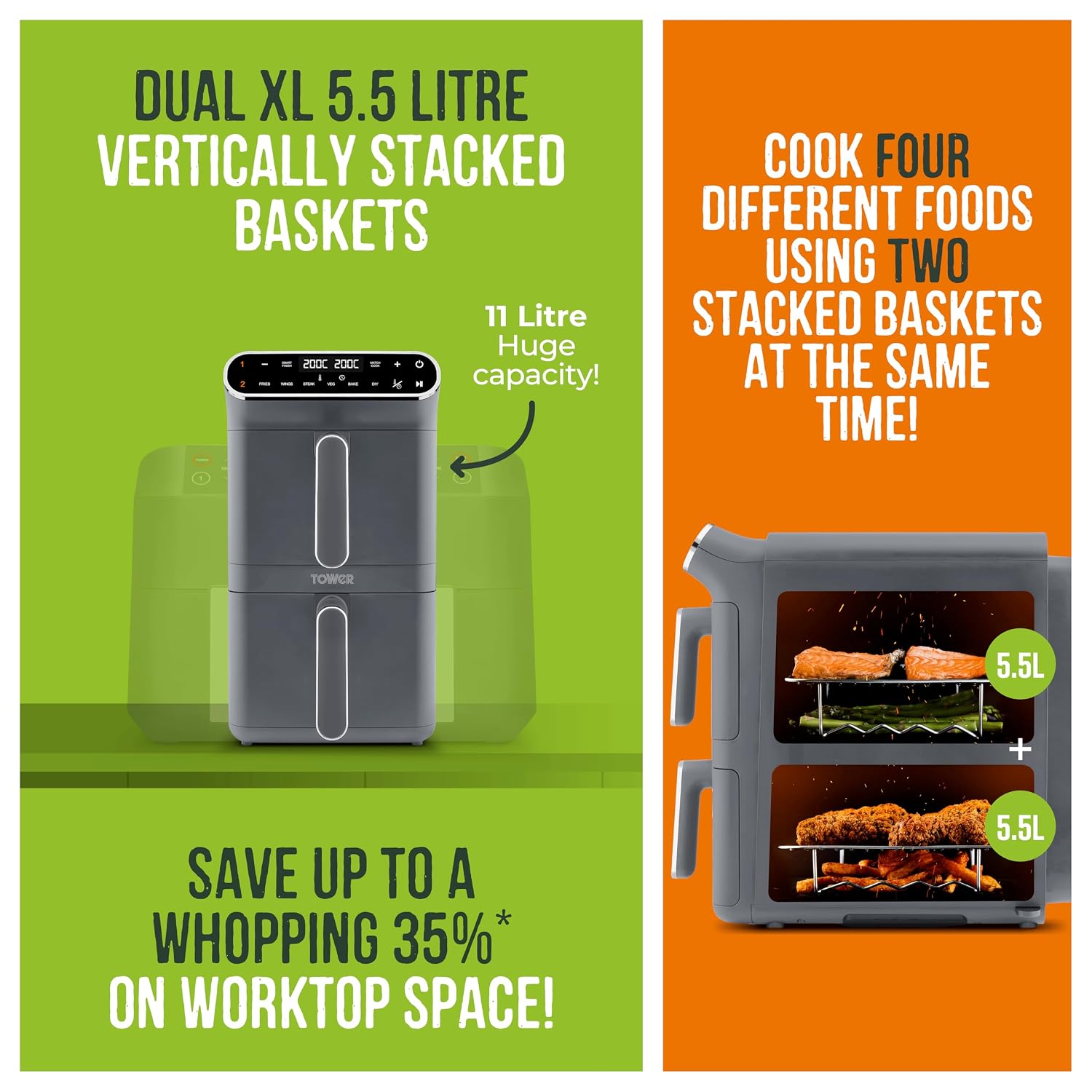 Dual Stack Air Fryer 11L 2460W 6 Presets Graphite