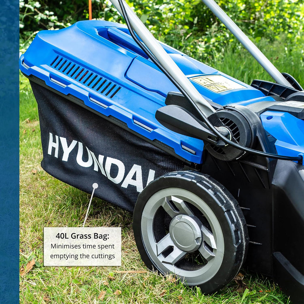 Electric Lawn Mower 38cm 1600W 40L Bag 5 Cutting Heights Blue