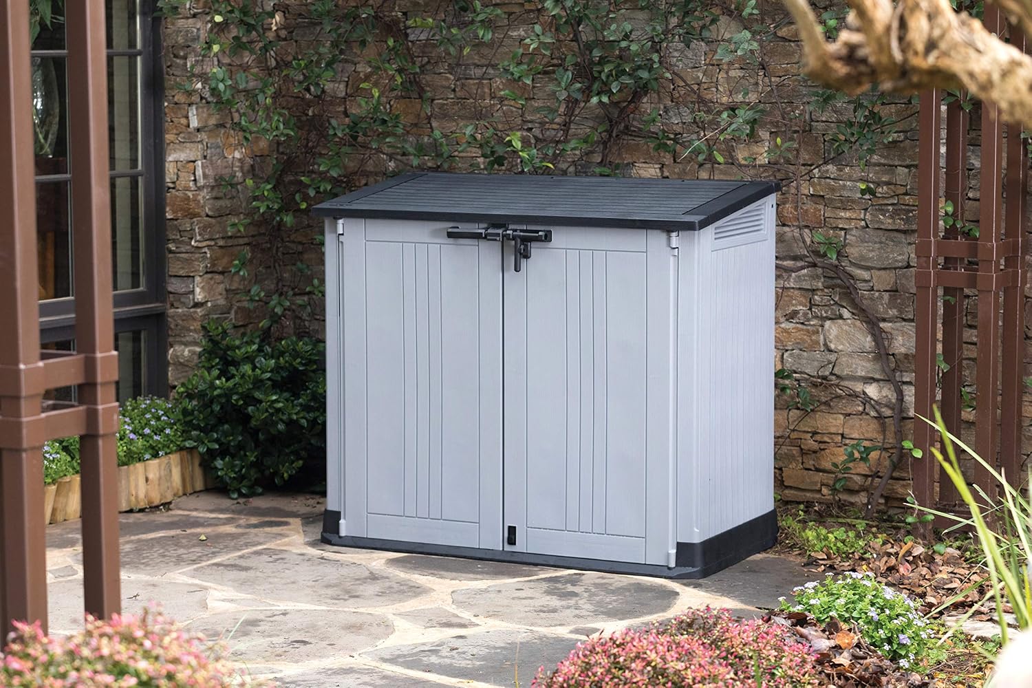 Outdoor Garden Storage Shed 880L Top And Front Opening Light Grey