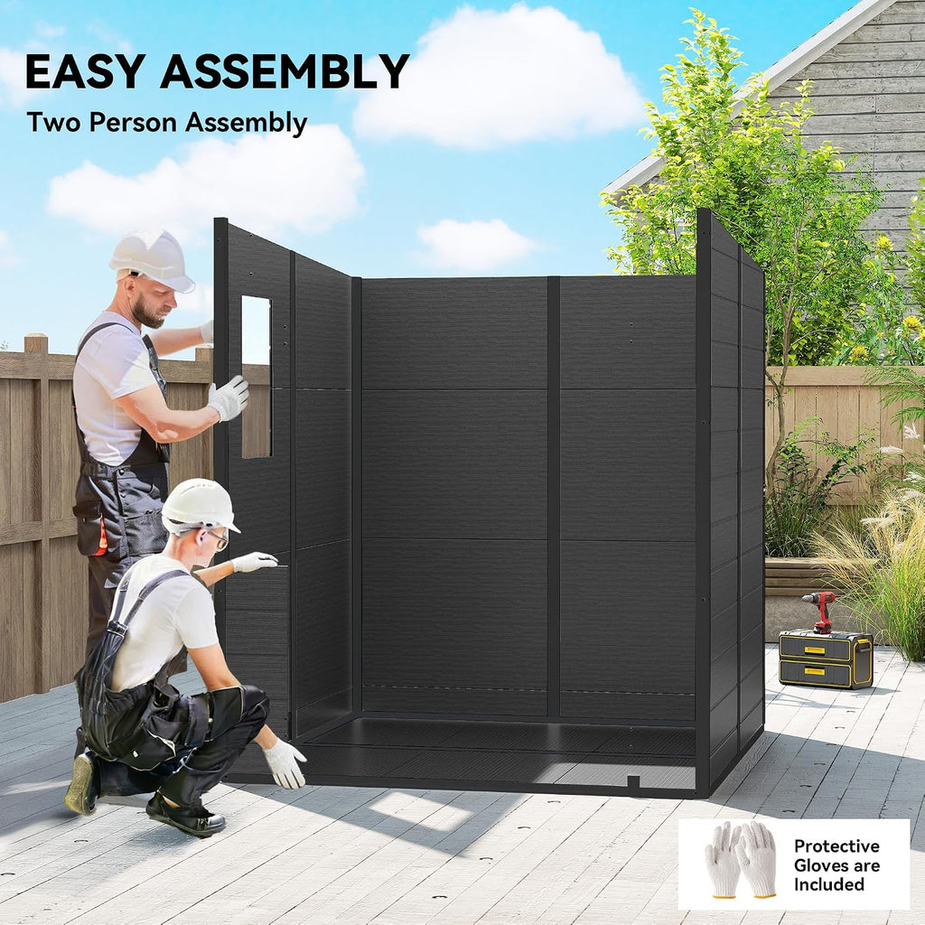 Plastic Garden Storage Shed 6 X 6 Ft Dark Grey Aluminium Frame Double Doors