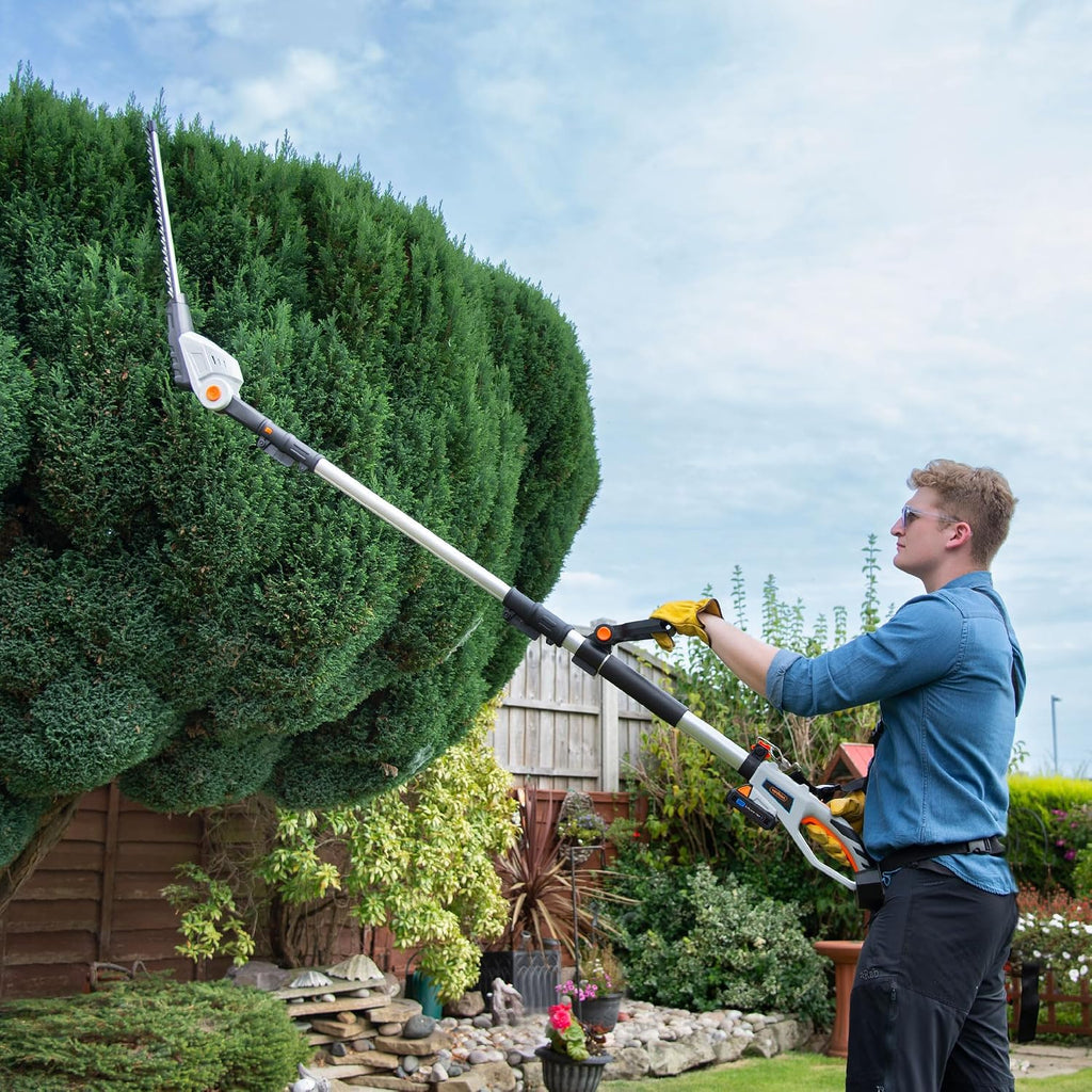 Cordless Pole Hedge Trimmer 193-244Cm 20V 2 Batteries Harness Grey