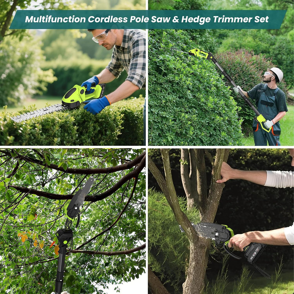Pole Hedge Trimmer And Chainsaw Set 7.05Ft Extension 2x4.0Ah Battery Black