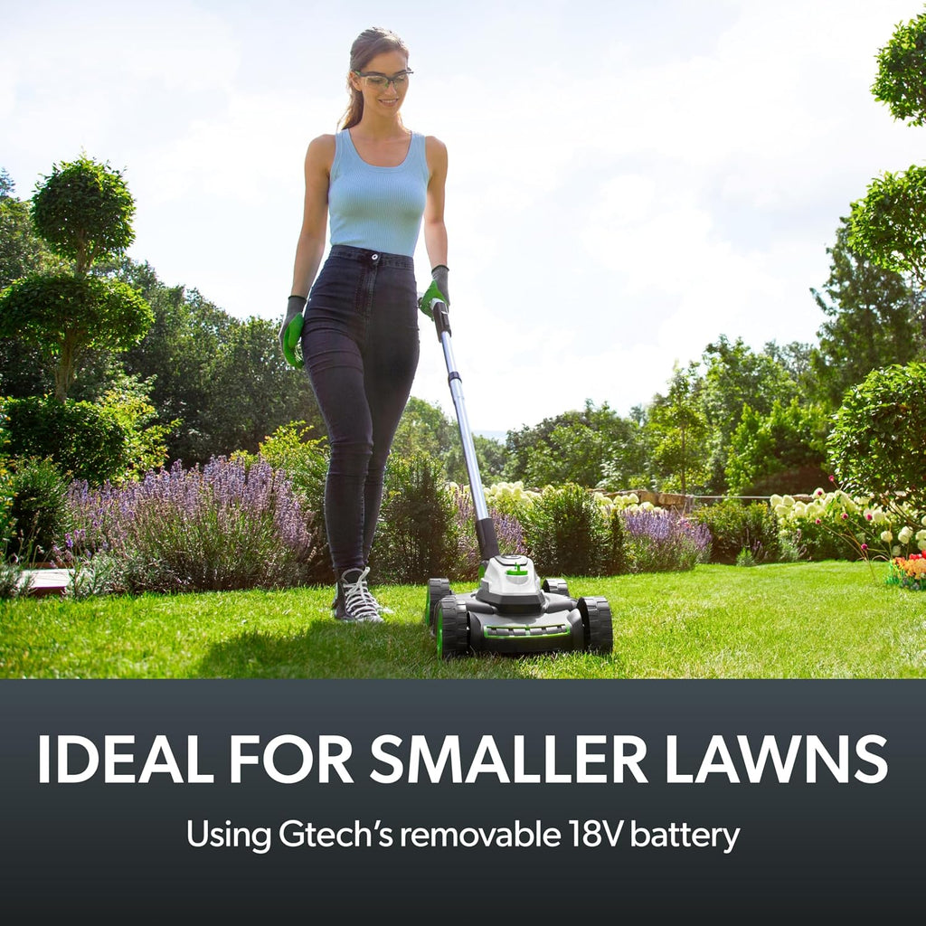 Cordless Electric Lawnmower 25cm 10in 5200RPM 18V 30 Mins Runtime Grey Green White